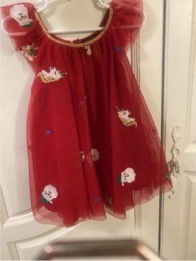 Zunie Red Tulle Unicorn & Santa Embroidered Costume Dress